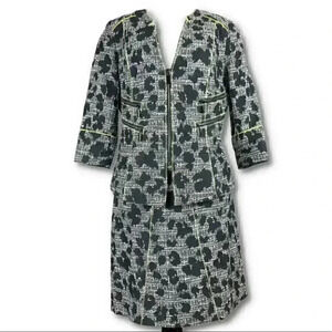 Etcetra Womens skirt suit size 12/8 black white green cheetah print 3/4 sleeve